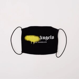 Black 'Angels Los Angeles' Face Mask with Yellow Spray Detail